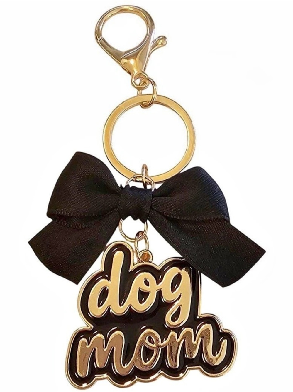 Dog Mom Bow Keychain in Black & Gold Like New